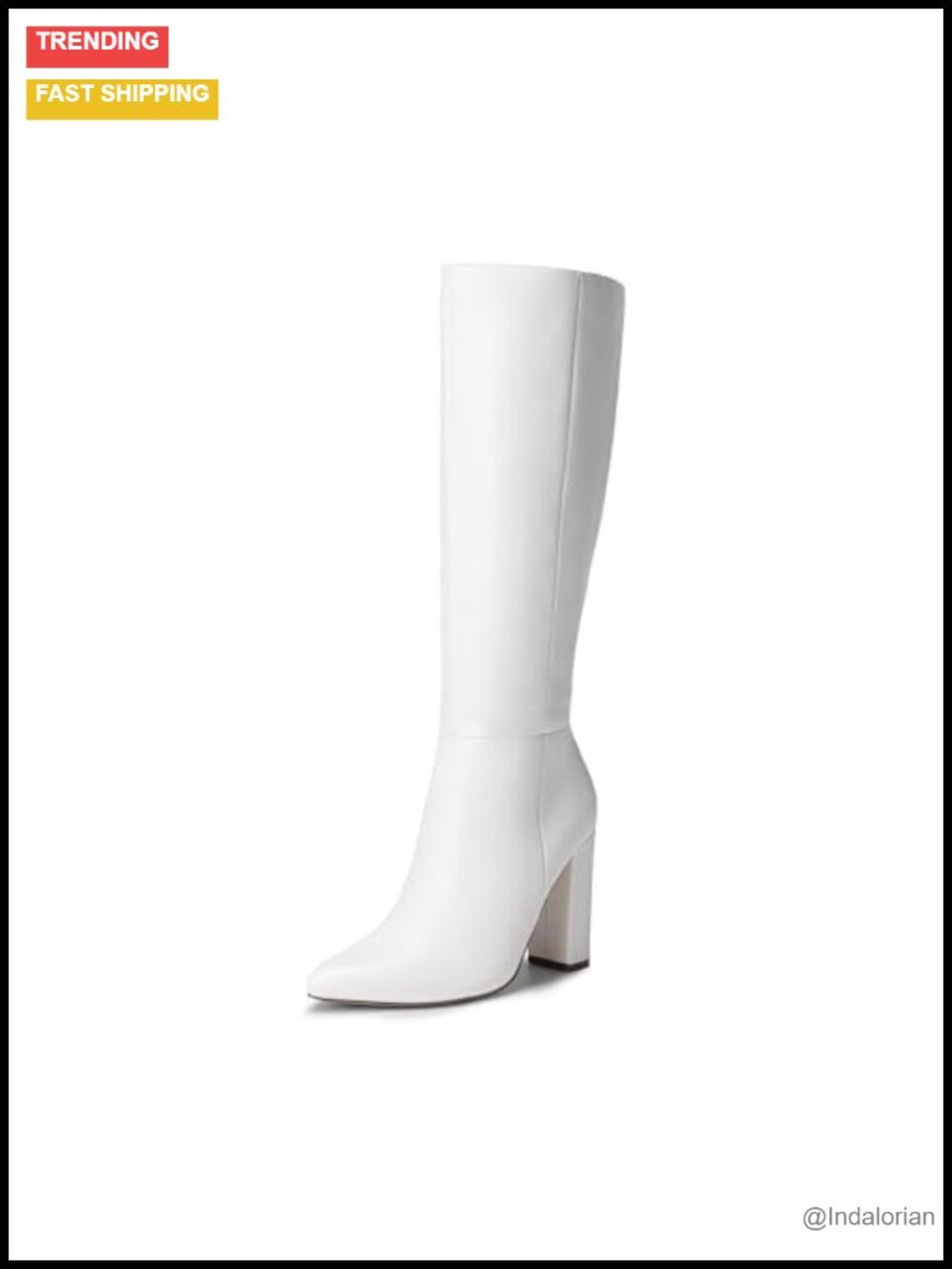 Faux Leather Knee High Boots Pointed Toe Block Heel Zip Tall Boots